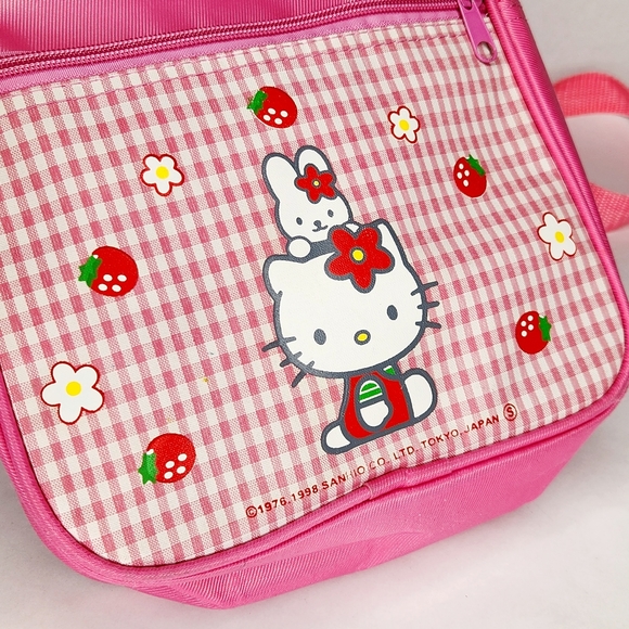 1998 Hello Kitty Pink Mini Backpack 90s Sanrio Plaid Strawberry - Picture 8 of 8
